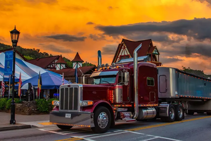 Mullins Trucking red semi truck